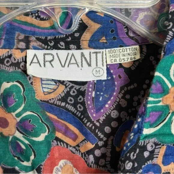 Vintage Paisley Tie Front Shirt Size Medium Cotton Boho Short Sleeve Top - Picture 4 of 6